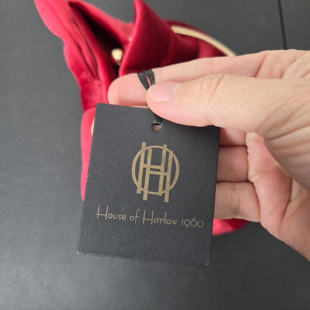 House of Harlow 1960 Red Velvet Bow Ring-Handle Clutch - Picture 8 of 8